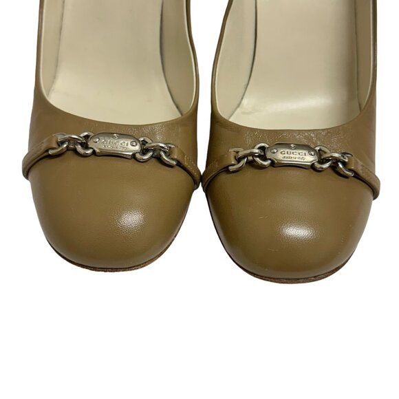 GUCCI Tan Leather Round Toe Pumps,  Size 37.5 - Picture 3 of 13